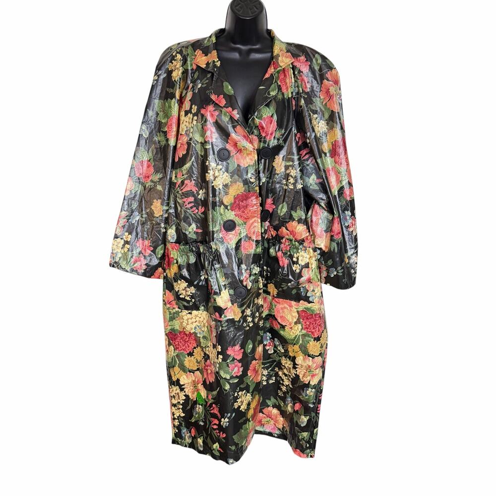VTG 90s Paula Sweet Floral Raincoat Trench M Coated Cotton Whimsygoth Cottage